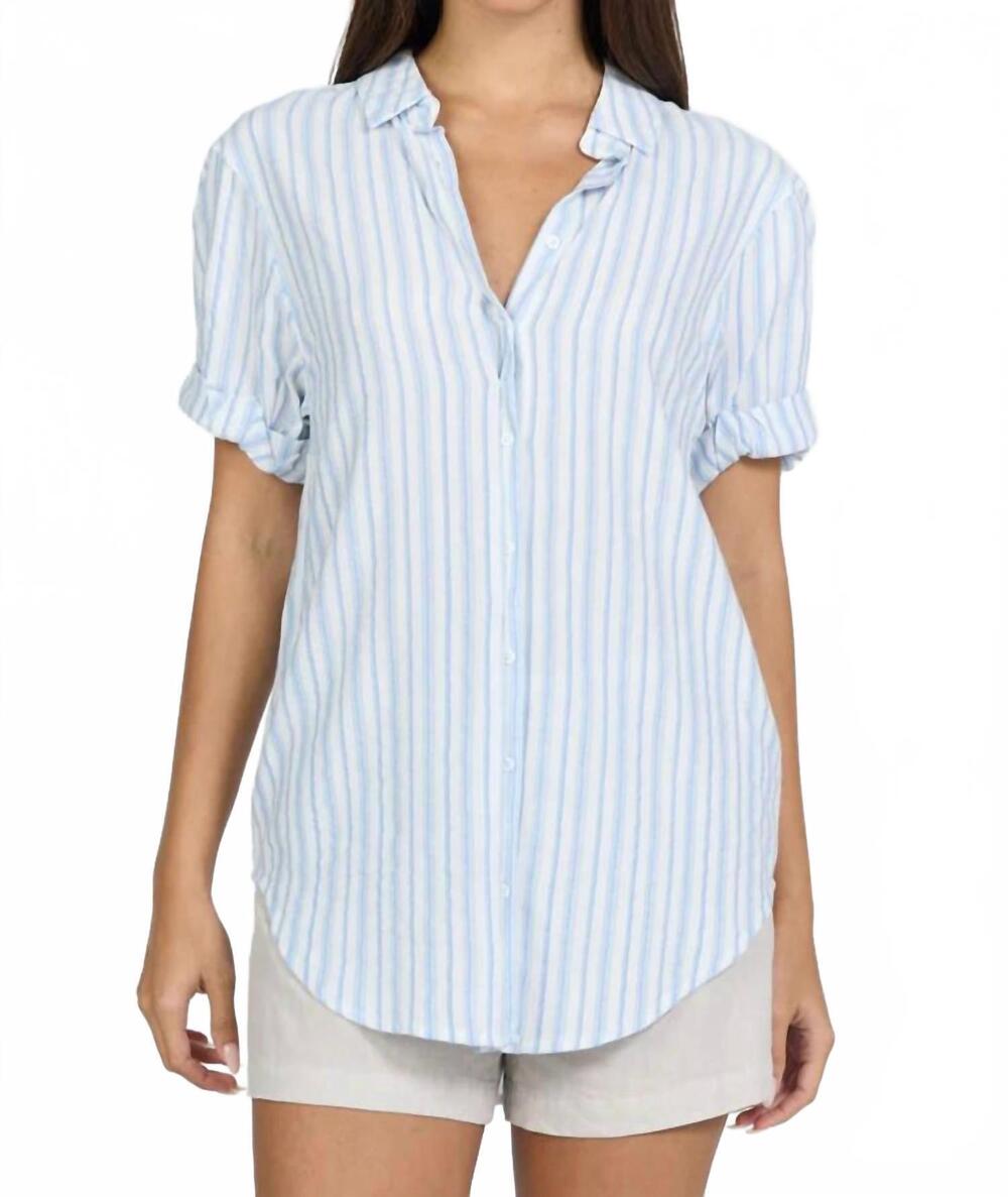 NEW DEAR JOHN DENIM benning stripe blouse in skyway blue